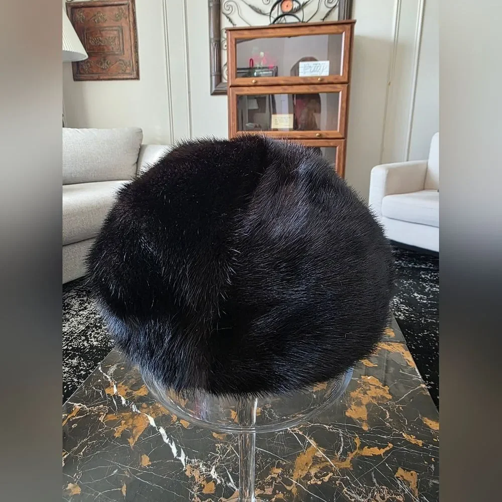 Real Fur Baseball Cap Hat Dark Brown 21' Circumference
